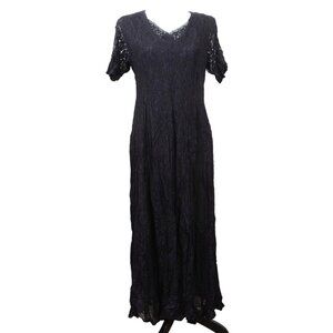 Vintage Olivia 90s Black Lace Sheer Chiffon Rayon Midi Dress Goth Whimsigoth LG